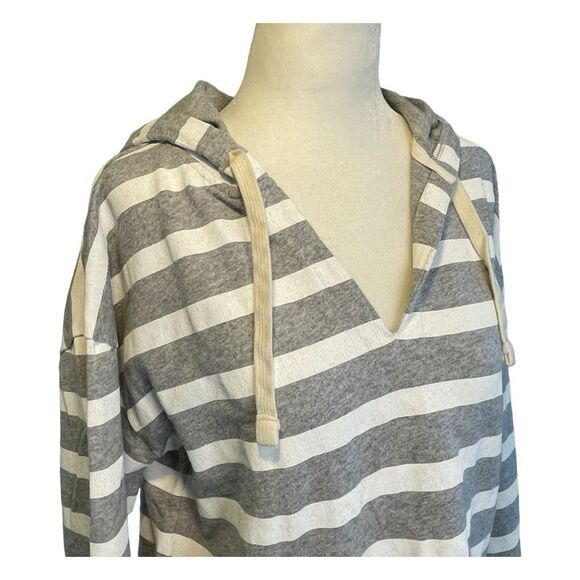 J. Crew Striped Beach Hoodie Sweatshirt Gray White French Terry Long Sleeve M - Picture 5 of 9